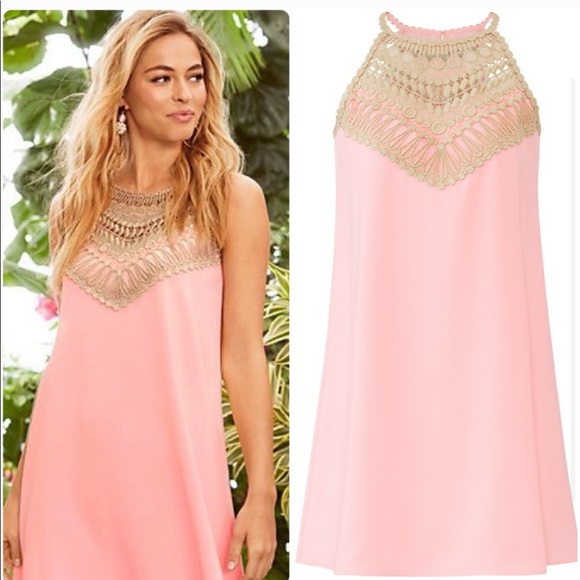 Lilly Pulitzer Dresses & Skirts - Lilly Pulitzer pink gold swing halter dress size 4
